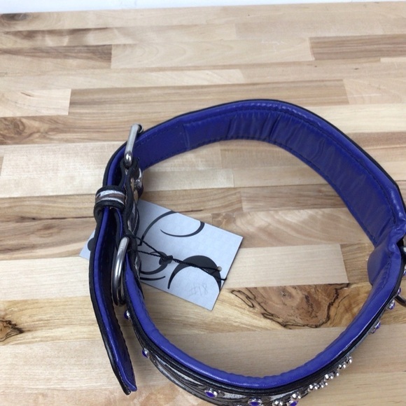 Madcow genuine leather contemporary dog collar handcraf black cerule blue silver - Picture 6 of 16